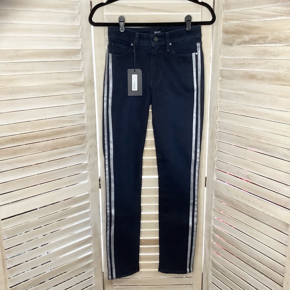 Paige Hoxton Ankle Peg Metallic Tux Stripe Dark Wash Jean 25 NWT $228 - Picture 4 of 10